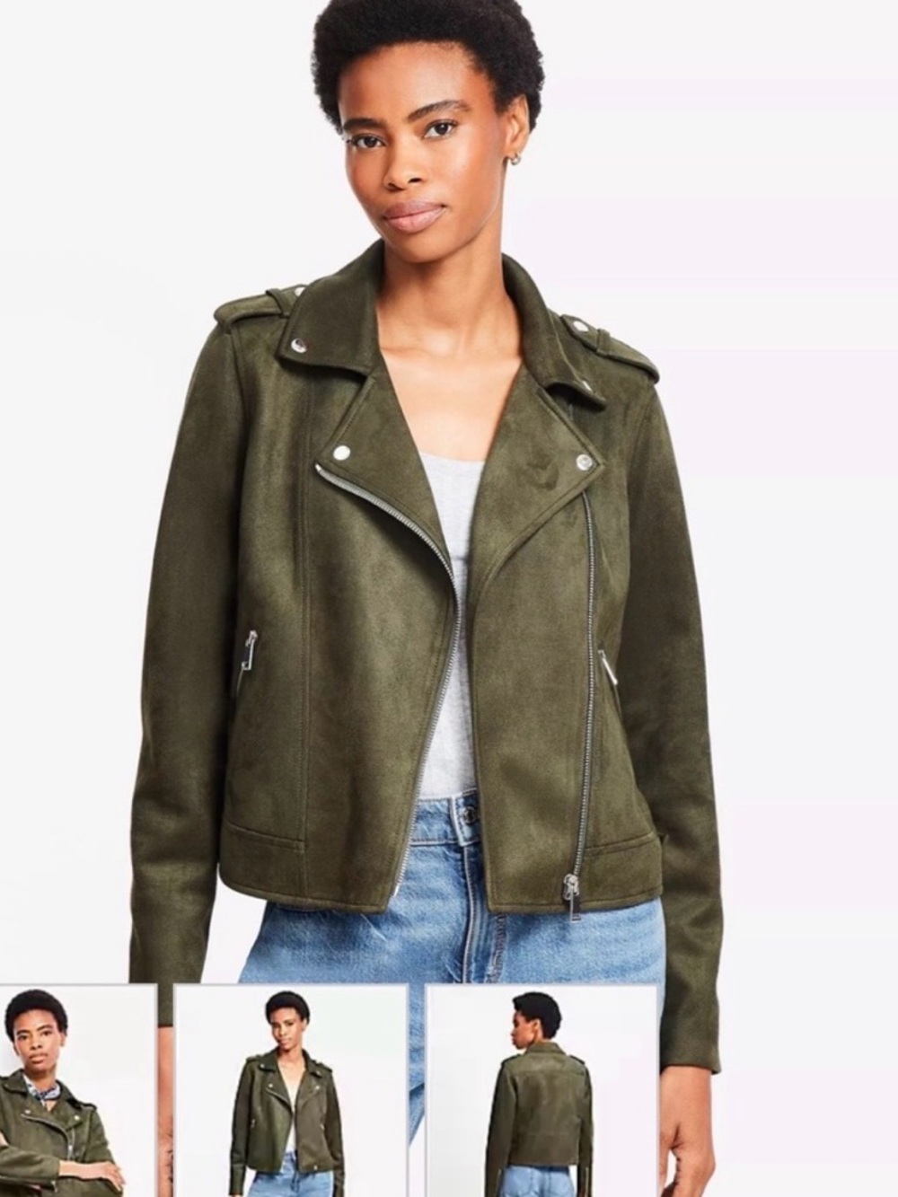 LOFT Olive Vegan Suede Moto Jacket XL NWOT